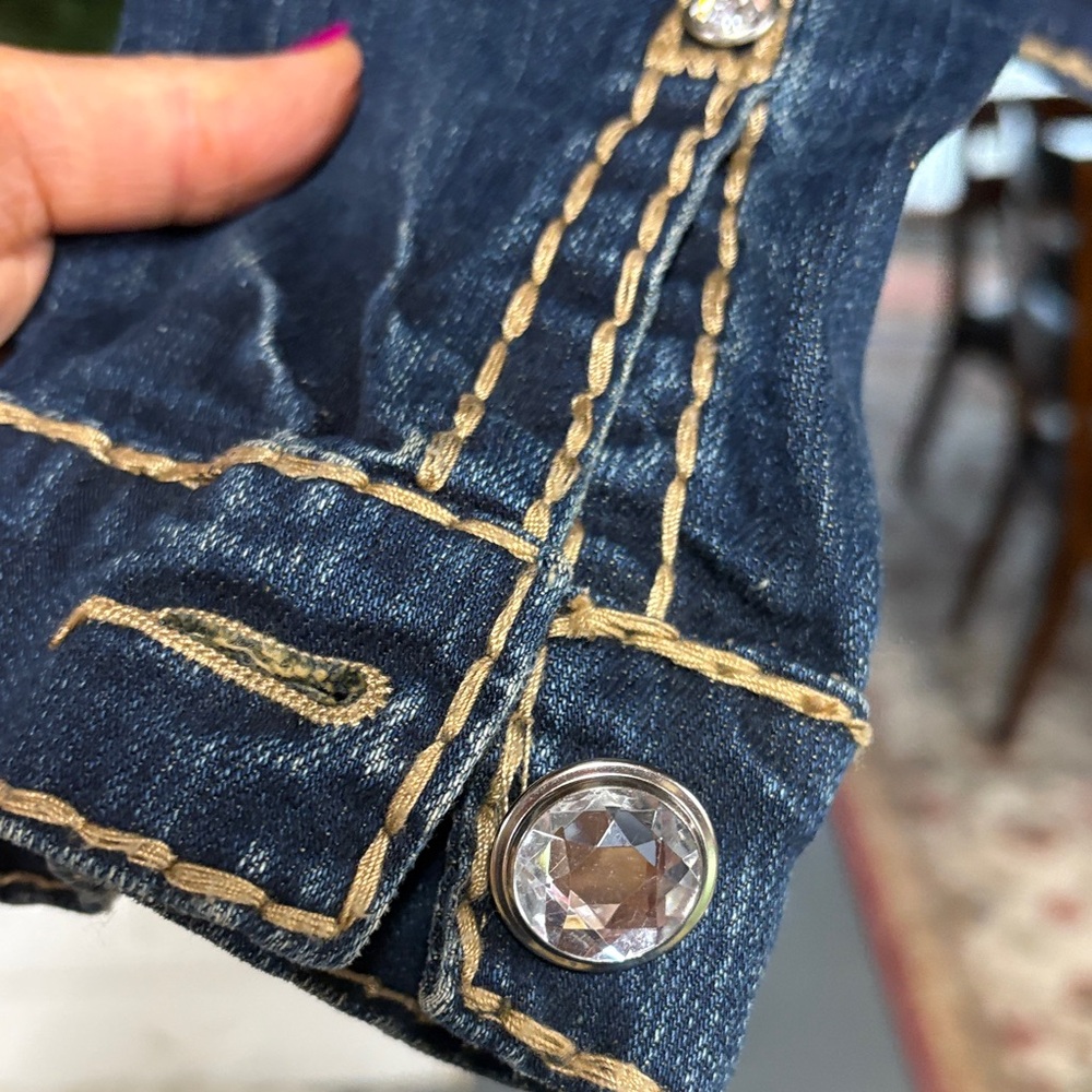 Dark Blue Denim Jacket with Contrast Stitching - Picture 5 of 5